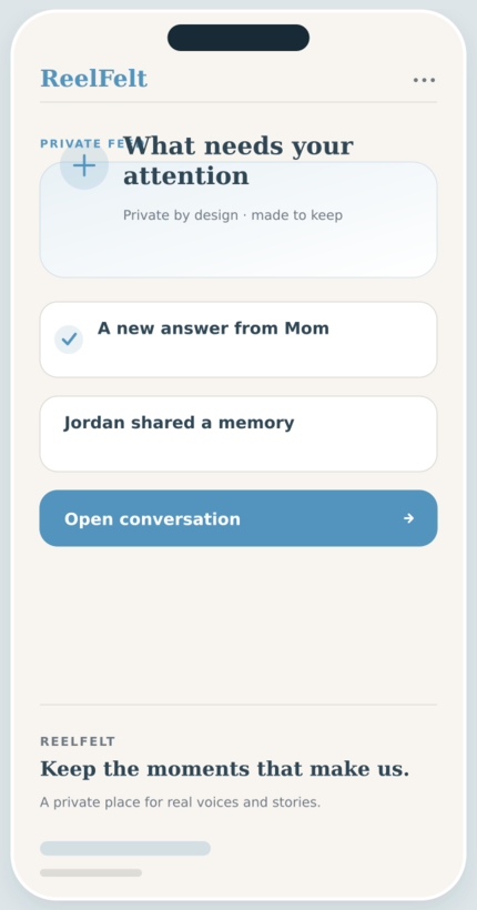 Private Feed screen in the ReelFelt app