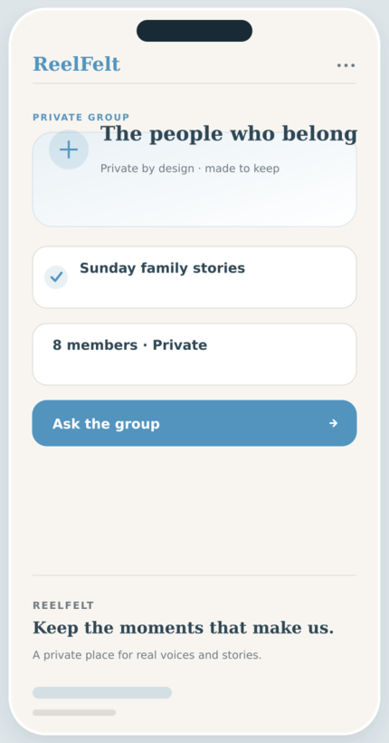 Private Groups screen in the ReelFelt app