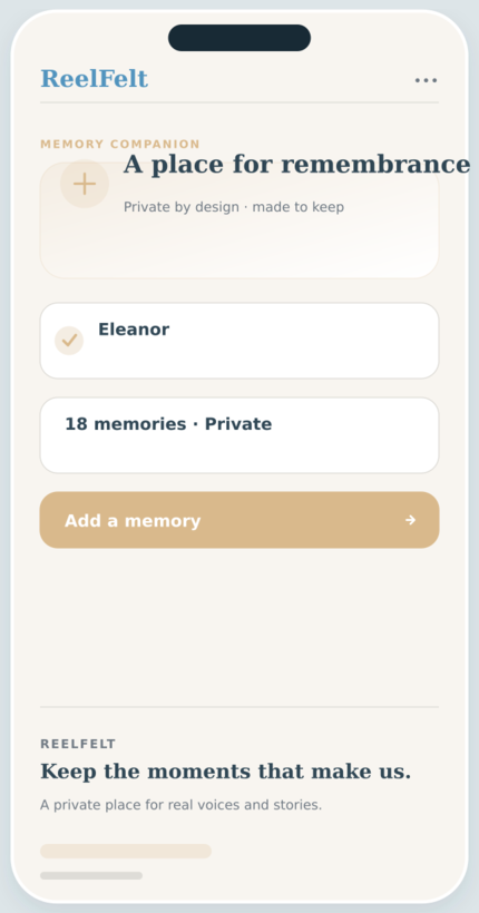 Memory Companion screen in the ReelFelt app