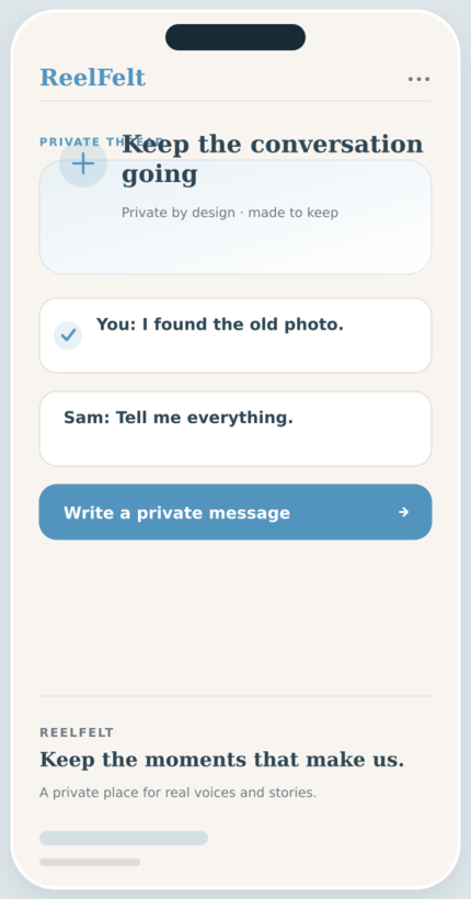 Private Messages screen in the ReelFelt app