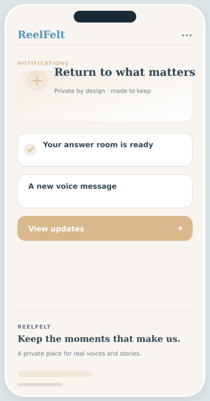 Notifications screen in the ReelFelt app
