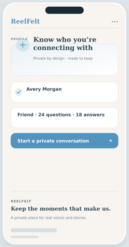 Profiles screen in the ReelFelt app