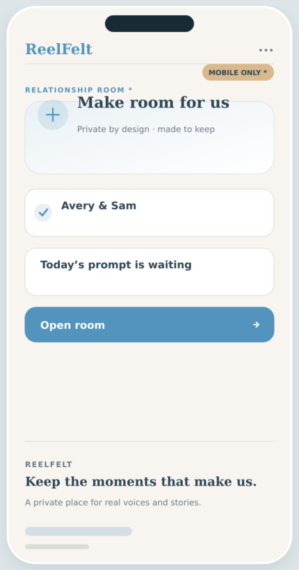 Relationship Rooms screen in the ReelFelt app