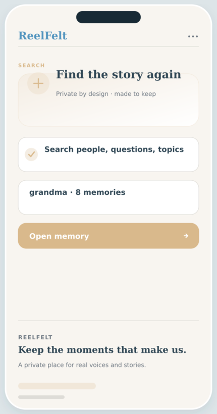 Tags & Search screen in the ReelFelt app