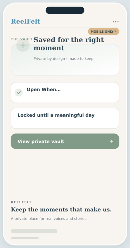 The Vault screen in the ReelFelt app