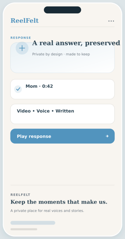 Video & Voice Conversations screen in the ReelFelt app