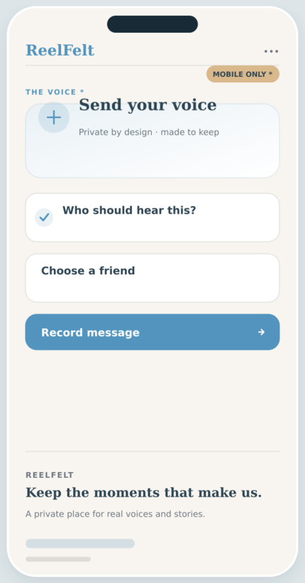 The Voice screen in the ReelFelt app